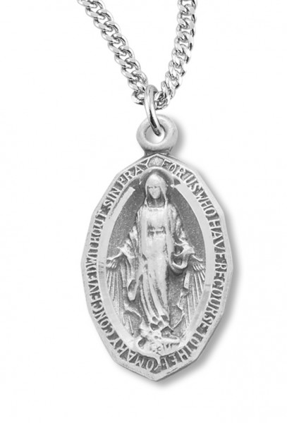 Women's Sterling Silver Oval Pointy Tip Miraculous Necklace with Chain Options - 18" 2.2mm Stainless Steel Chain + Clasp