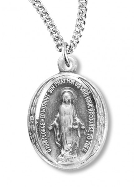 Dainty Women's Oval Sterling Silver Miraculous Necklace with Chain Options - 18" 2.2mm Stainless Steel Chain + Clasp