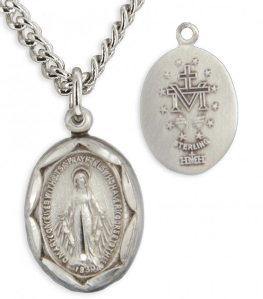 Women's Sterling Silver Miraculous Oval Necklace Scalloped Edges with Chain Options - 18" 2.2mm Stainless Steel Chain + Clasp