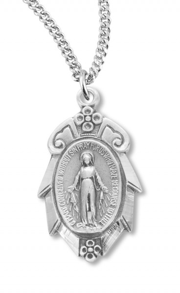 Women's Sterling Silver Floral Tip Jagged Edge Miraculous Necklace with Chain Options - 20" 1.8mm Sterling Silver Chain + Clasp