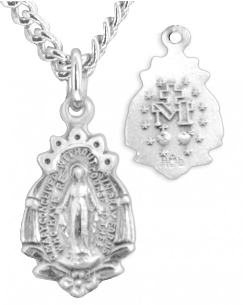 Women's Sterling Silver Miraculous Necklace with Floral Tip Bottom with Chain Options - 18" 2.2mm Stainless Steel Chain + Clasp