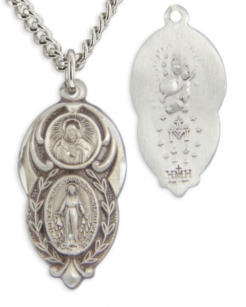 Women's Sacred Heart and Miraculous Stacked Pendant with Chain Options - 20" 2.2mm Stainless Steel Chain with Clasp