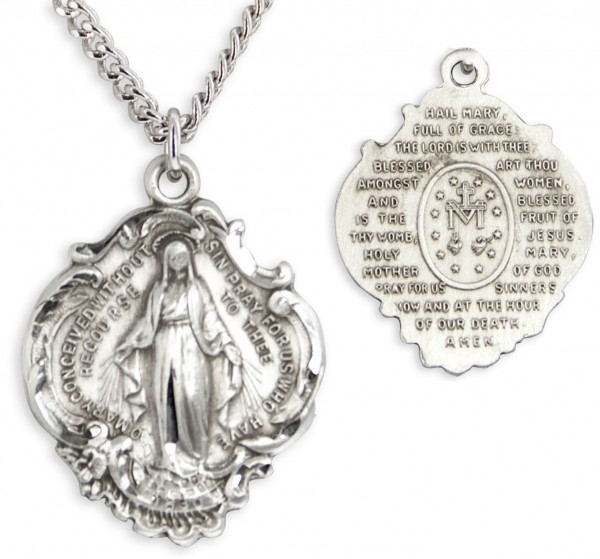 Hail Mary Prayer Sterling Silver Necklace with Chain Options - 24" 3mm Stainless Steel Endless Chain