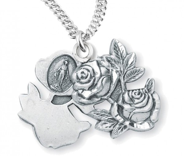 Miraculous Necklace with Large Triple Slide Rose, Sterling Silver with Chain - 20" 2.2mm Stainless Steel Chain with Clasp