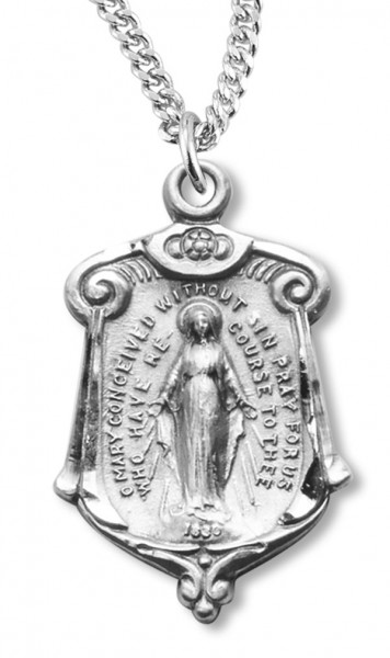 Women's Sterling Silver Miraculous Necklace Scroll Top with Chain Options - 18" 2.2mm Stainless Steel Chain + Clasp