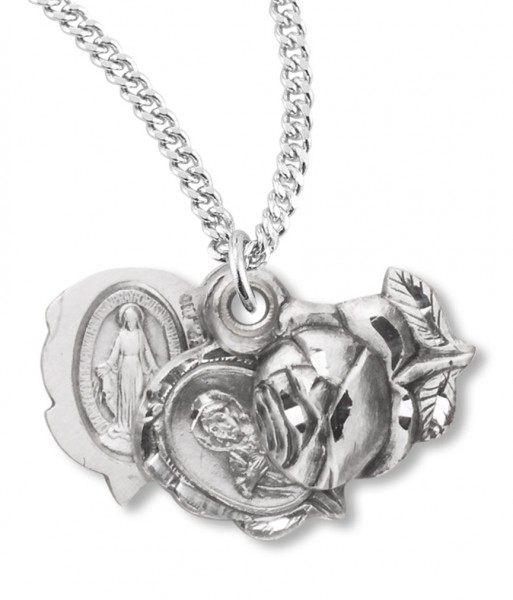 Miraculous Necklace with Triple Slide Rose, Sterling Silver with Chain - 18" 2.2mm Stainless Steel Chain + Clasp