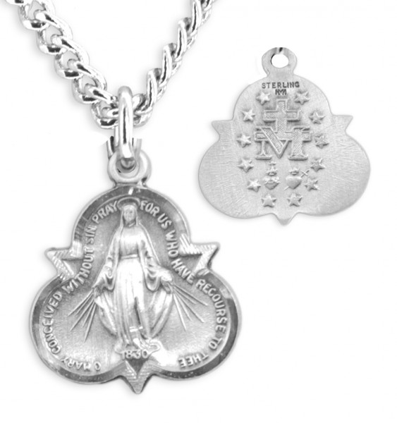 Women's Sterling Silver Miraculous Trinity Necklace with Chain Options - 18" 2.2mm Stainless Steel Chain + Clasp