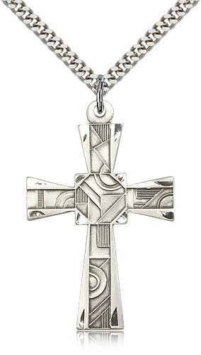 Mosaic Cross Pendant, Sterling Silver - 24" 2.4mm Rhodium Plate Chain + Clasp