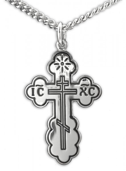 Women or Teen Orthodox Cross Necklace, Sterling Silver Medal with Chain - 20" 2.2mm Stainless Steel Chain with Clasp
