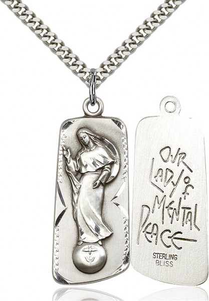 Our Lady of Mental Peace Medal, Sterling Silver - 24" 2.2mm Sterling Silver Chain + Clasp