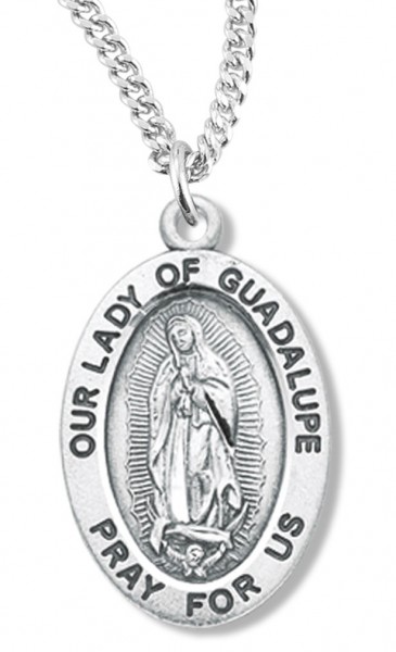 Women's Our Lady of Guadalupe Necklace, Sterling Silver with Chain Options - 18" 2.2mm Stainless Steel Chain + Clasp