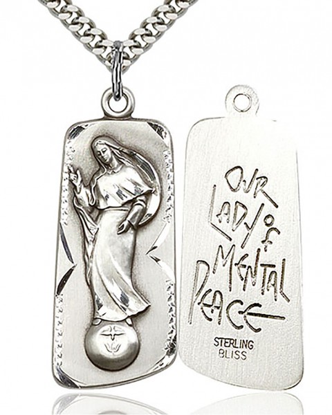 Our Lady of Mental Peace Medal, Sterling Silver - 24" 2.4mm Rhodium Plate Endless Chain