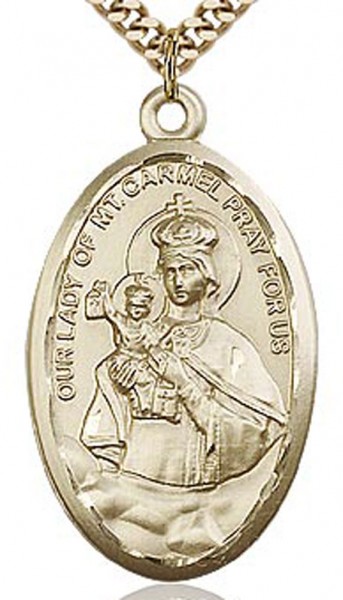 Our Lady of Mount Carmel Medal, Gold Filled - 24" 2.4mm Gold Plated Endless Chain
