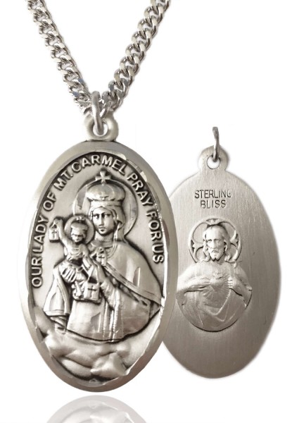 Our Lady of Mount Carmel Medal, Sterling Silver - 24" 2.4mm Rhodium Plate Endless Chain