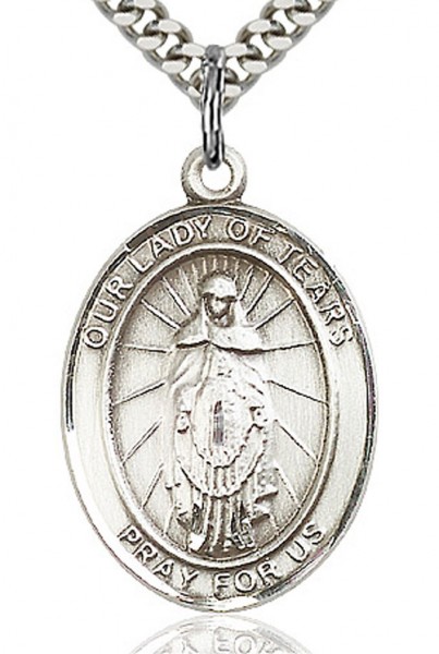 Our Lady of Tears Medal, Sterling Silver, Large - 24" Sterling Silver Chain + Clasp