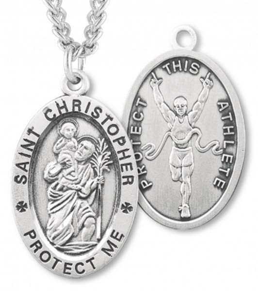 Oval Boy's St. Christopher Track Necklace With Chain - 24" 3mm Stainless Steel Endless Chain