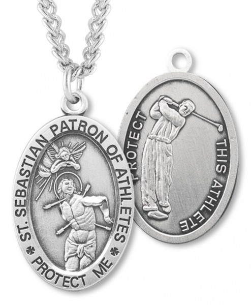 Oval Boy's St. Sebastian Golf Necklace With Chain - 24" 3mm Stainless Steel Chain + Clasp