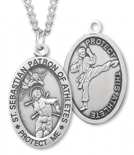 Oval Boy's St. Sebastian Martial Arts Necklace With Chain - 24" Sterling Silver Chain + Clasp