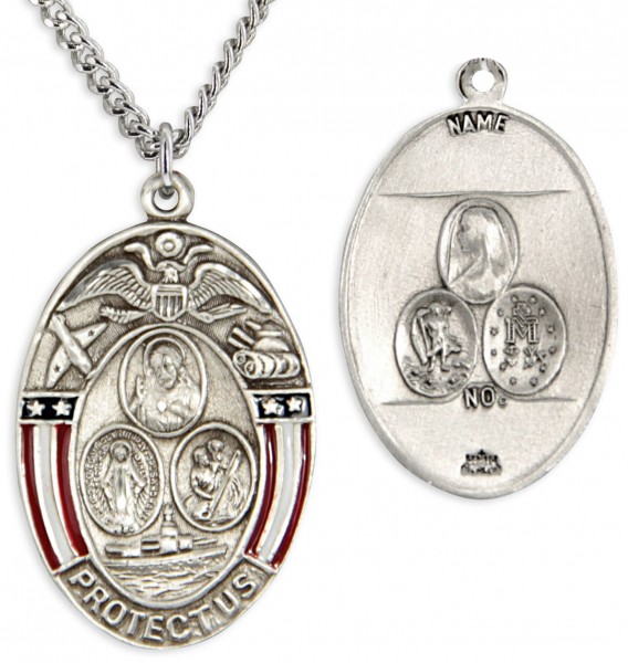 Men's Sterling Silver Land Air Sea Military 3 Way Necklace with Chain Options - 24" 3mm Stainless Steel Endless Chain