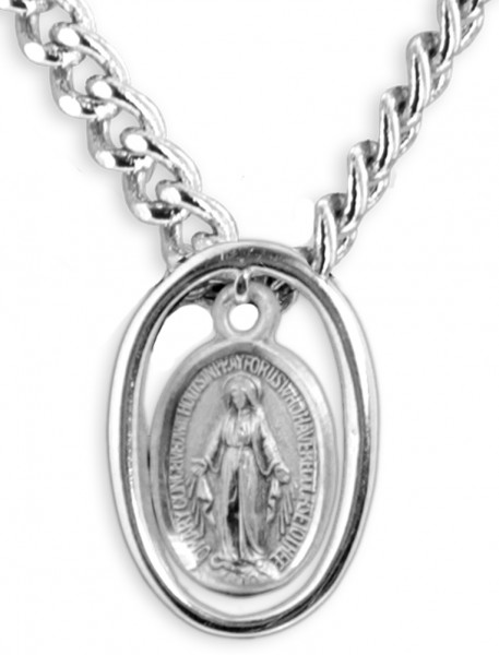 Women's Sterling Silver Oval Frame Cut Out Miraculous Necklace with Chain Options - 18" 1.8mm Sterling Silver Chain + Clasp