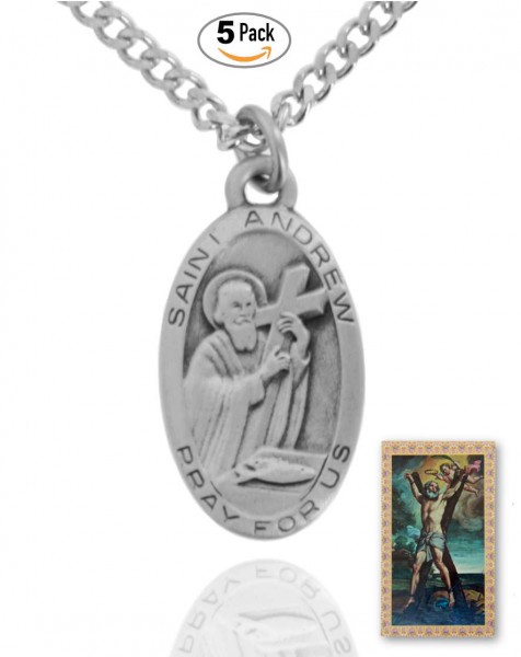 Oval St. Andrew Medal and Prayer Card Set - Pack of 5