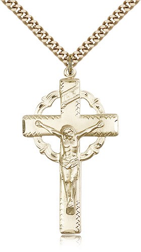Crucifix Pendant, Gold Filled - 24" 2.4mm Gold Plated Endless Chain