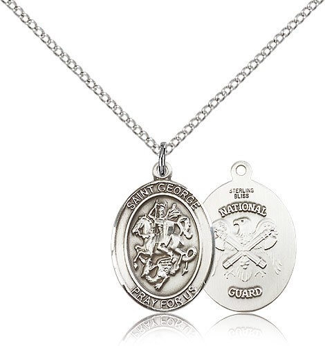 St. George National Guard Medal, Sterling Silver, Large - 18" 1.2mm Sterling Silver Chain + Clasp