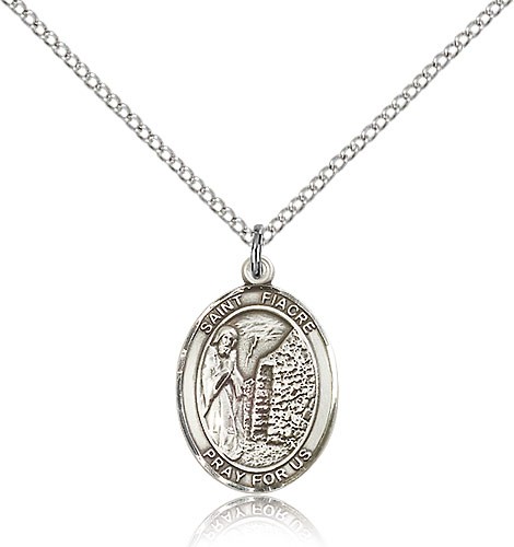 St. Fiacre Medal, Sterling Silver, Medium - 18" 1.2mm Sterling Silver Chain + Clasp