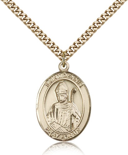 St. Dennis Medal, Gold Filled, Large - 24" 2.4mm Gold Plated Chain + Clasp