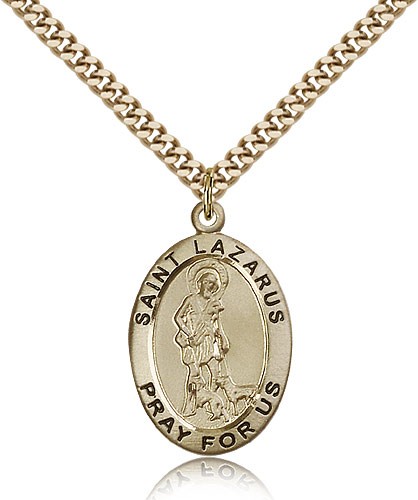 St. Lazarus Medal, Gold Filled - 24" 2.4mm Gold Plated Endless Chain