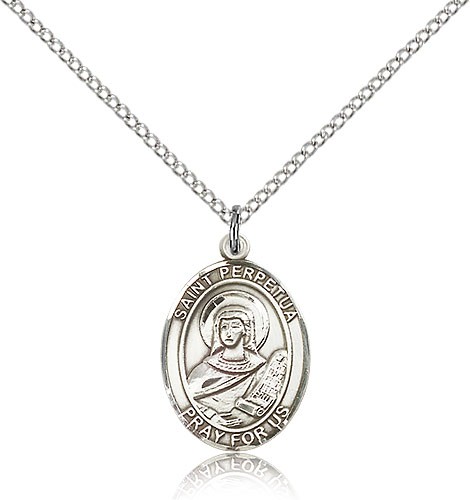 St. Perpetua Medal, Sterling Silver, Medium - 18" 1.2mm Sterling Silver Chain + Clasp