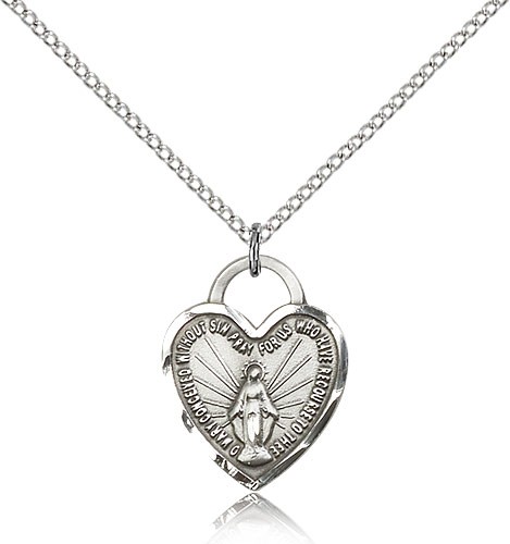 Miraculous Heart Medal, Sterling Silver - 18" 1.2mm Sterling Silver Chain + Clasp
