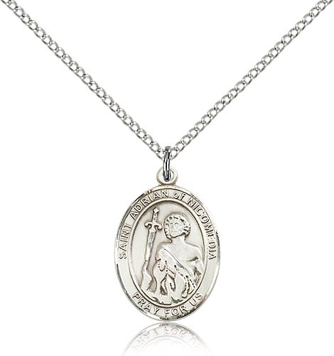 St. Adrian of Nicomedia Medal, Sterling Silver, Medium - 18" 1.2mm Sterling Silver Chain + Clasp