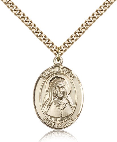 St. Louise De Marillac Medal, Gold Filled, Large - 24" 2.4mm Gold Plated Chain + Clasp