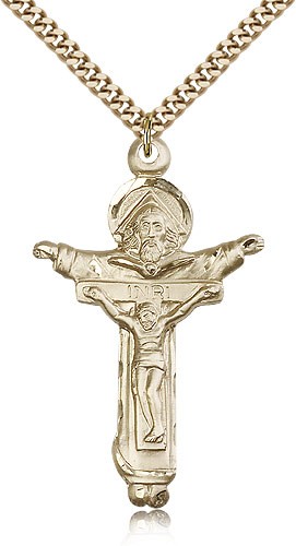Trinity Crucifix Pendant, Gold Filled - 24" 2.4mm Gold Plated Endless Chain