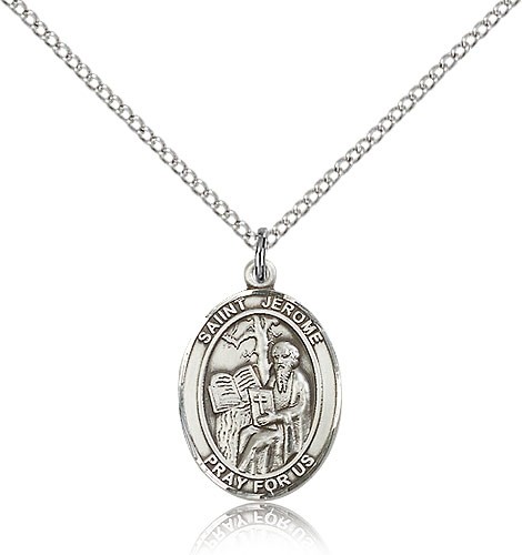 St. Jerome Medal, Sterling Silver, Medium - 18" 1.2mm Sterling Silver Chain + Clasp