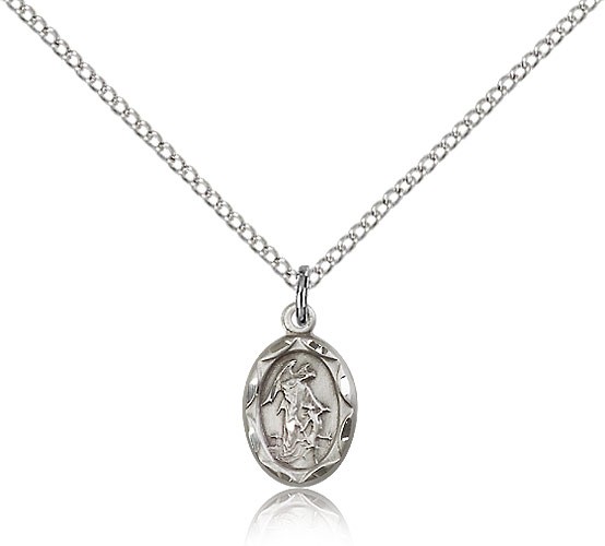 Guardian Angel Medal, Sterling Silver - 18" 1.2mm Sterling Silver Chain + Clasp