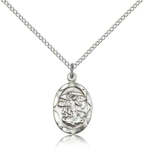 St. Michael the Archangel Medal, Sterling Silver - 18" 1.2mm Sterling Silver Chain + Clasp