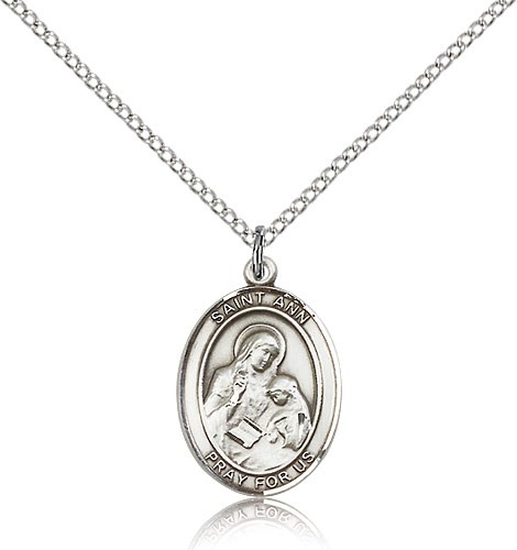 St. Ann Medal, Sterling Silver, Medium - 18" 1.2mm Sterling Silver Chain + Clasp
