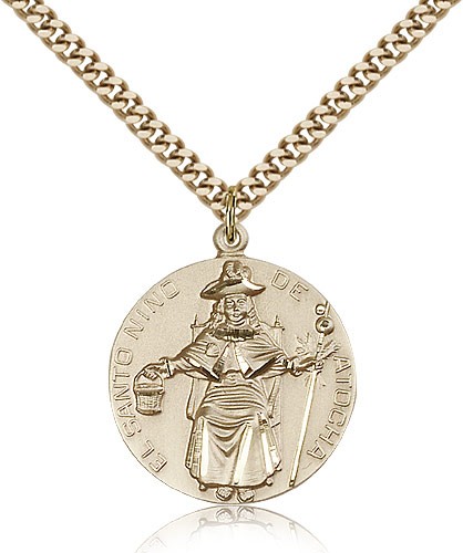 St. Ni&amp;Atilde;&amp;plusmn;o De Atocha Medal, Gold Filled - 24" 2.4mm Gold Plated Endless Chain
