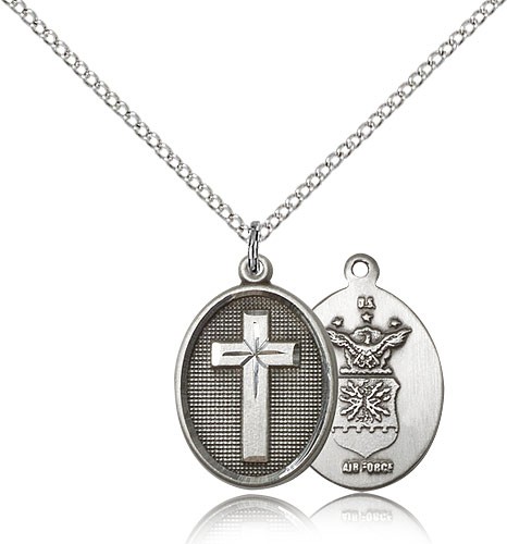 Air Force Cross Pendant, Sterling Silver - 18" 1.2mm Sterling Silver Chain + Clasp