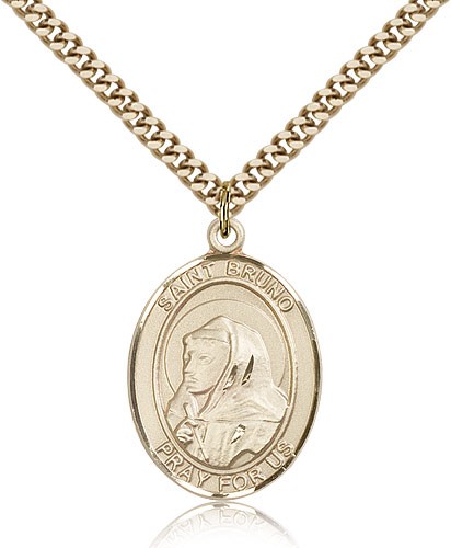 St. Bruno Medal, Gold Filled, Large - 24" 2.4mm Gold Plated Chain + Clasp