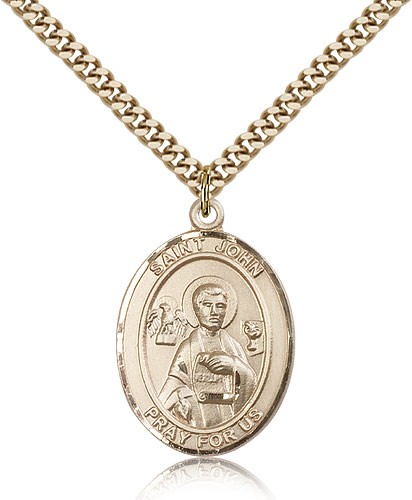 St. John the Apostle Medal, Gold Filled, Large - 24" 2.4mm Gold Plated Chain + Clasp