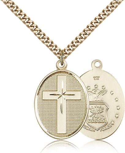 Air Force Cross Pendant, Gold Filled - 24" 2.4mm Gold Plated Endless Chain