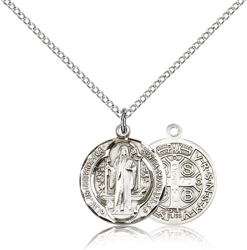 St. Benedict Medal, Sterling Silver - 18" 1.2mm Sterling Silver Chain + Clasp