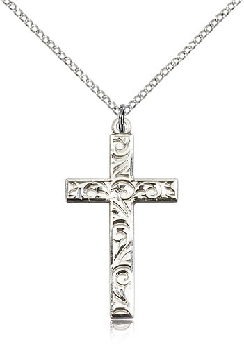 Cross Pendant, Sterling Silver - 18" 1.2mm Sterling Silver Chain + Clasp