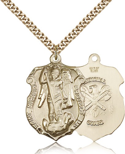 St. Michael National Guard Medal, Gold Filled - 24" 2.4mm Gold Plated Endless Chain