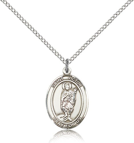 St. Victor of Marseilles Medal, Sterling Silver, Medium - 18" 1.2mm Sterling Silver Chain + Clasp