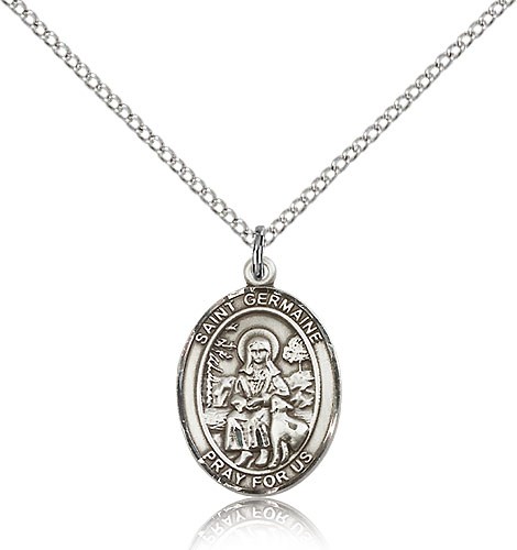 St. Germaine Cousin Medal, Sterling Silver, Medium - 18" 1.2mm Sterling Silver Chain + Clasp