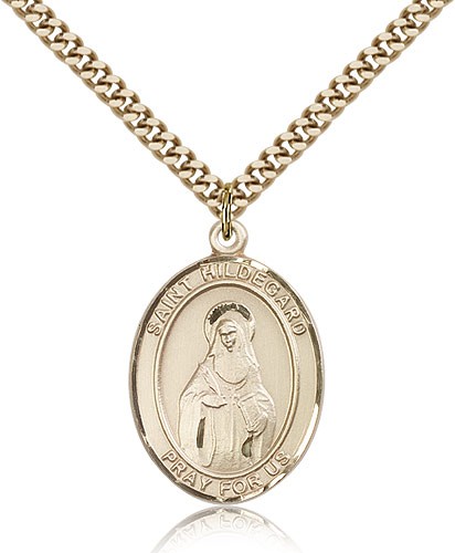 St. Hildegard Von Bingen Medal, Gold Filled, Large - 24" 2.4mm Gold Plated Chain + Clasp